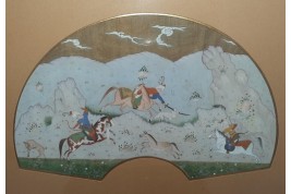 Hunting and seduction in Persia, fan leaves by Carlon, 1913
