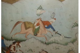 Hunting and seduction in Persia, fan leaves by Carlon, 1913