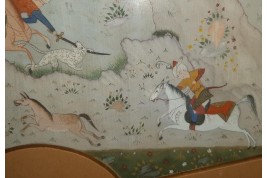 Hunting and seduction in Persia, fan leaves by Carlon, 1913