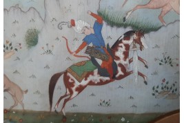 Hunting and seduction in Persia, fan leaves by Carlon, 1913