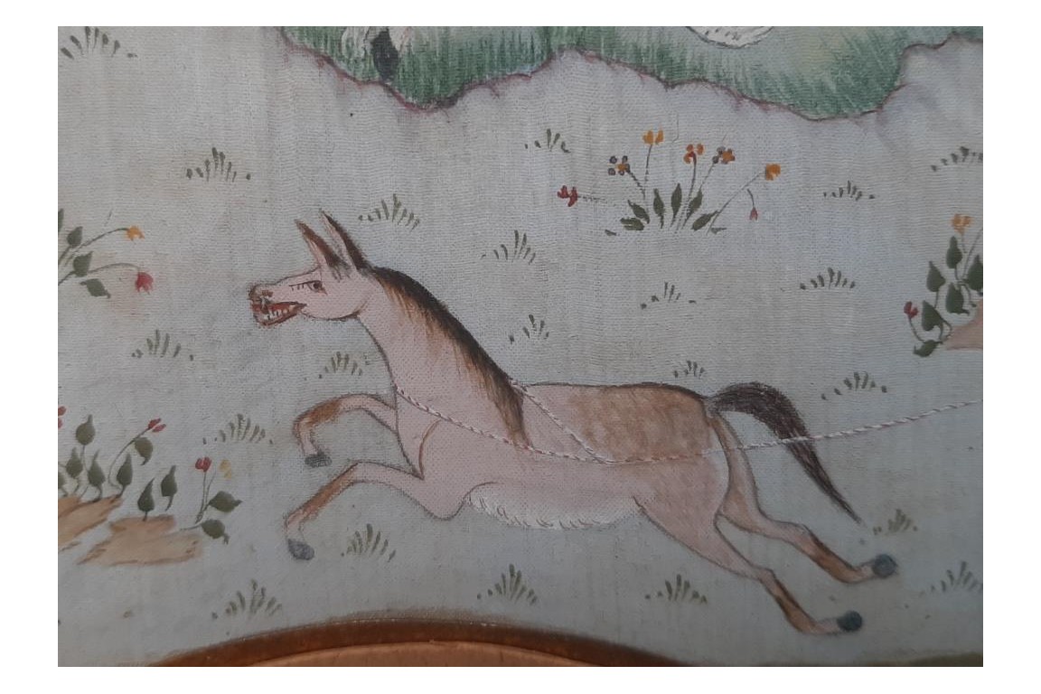 Hunting and seduction in Persia, fan leaves by Carlon, 1913