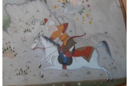 Hunting and seduction in Persia, fan leaves by Carlon, 1913