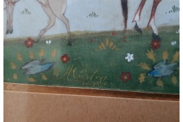 Hunting and seduction in Persia, fan leaves by Carlon, 1913