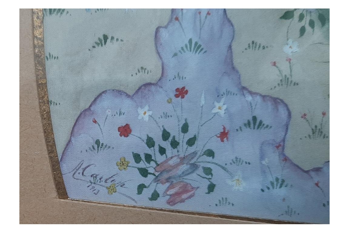 Hunting and seduction in Persia, fan leaves by Carlon, 1913