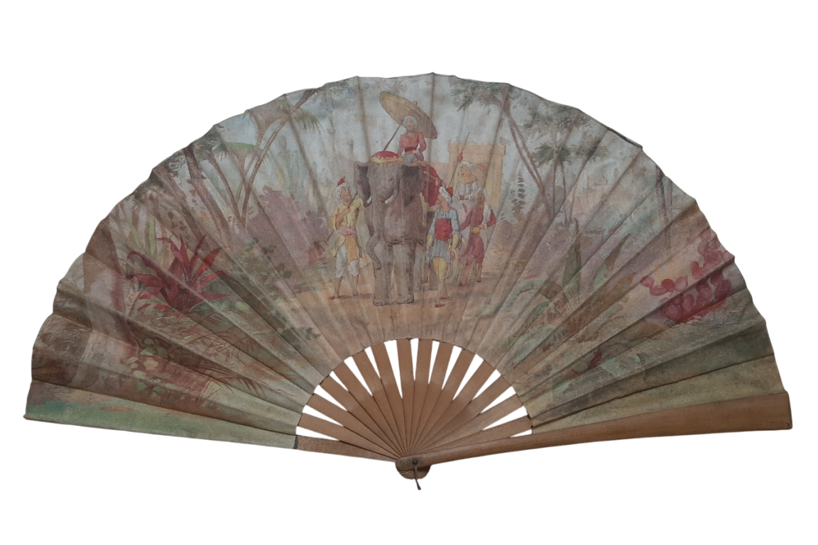 Nawab on an elephant, fan circa 1895-1900