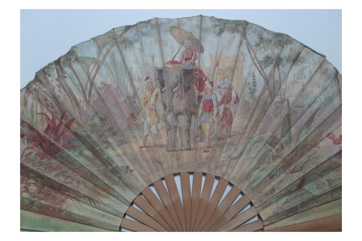 Nawab on an elephant, fan circa 1895-1900