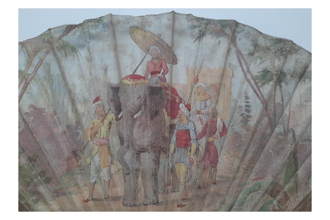 Nawab on an elephant, fan circa 1895-1900