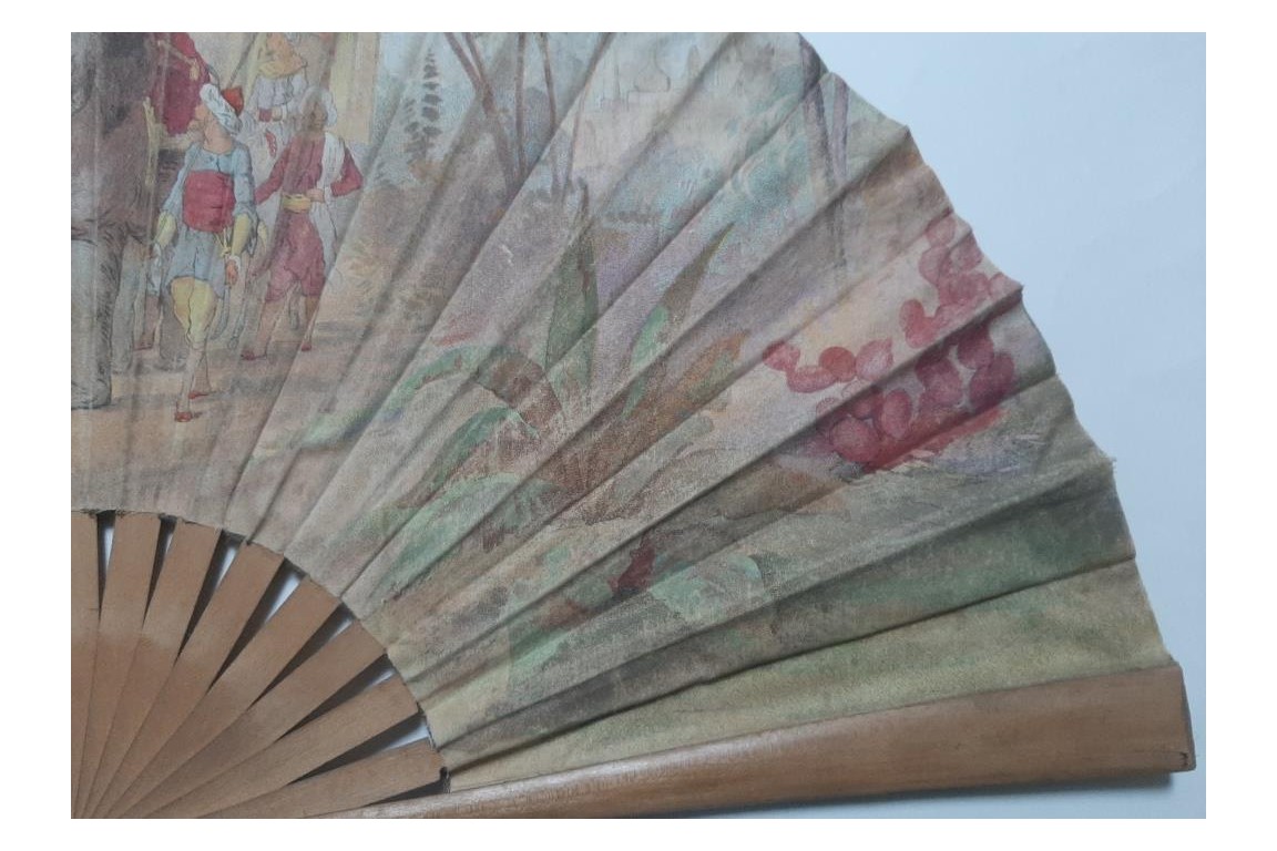 Nawab on an elephant, fan circa 1895-1900