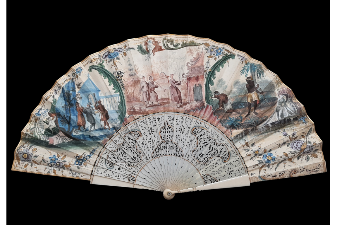 Exoticism in camaieu, fan circa 1740-50