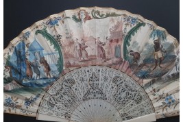 Exotismes en camaïeu, éventail vers 1740-50