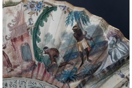 Exotismes en camaïeu, éventail vers 1740-50