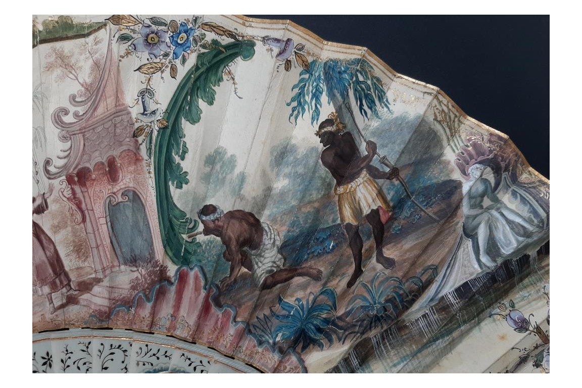 Exotismes en camaïeu, éventail vers 1740-50