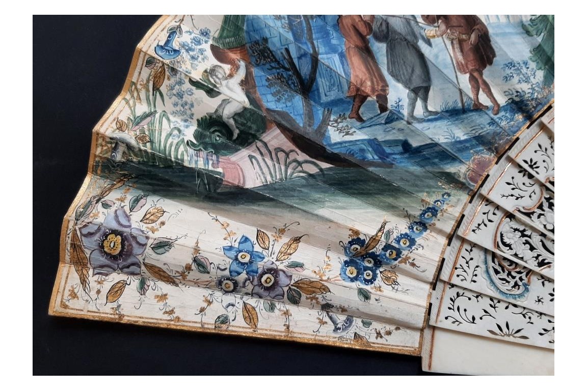 Exotismes en camaïeu, éventail vers 1740-50