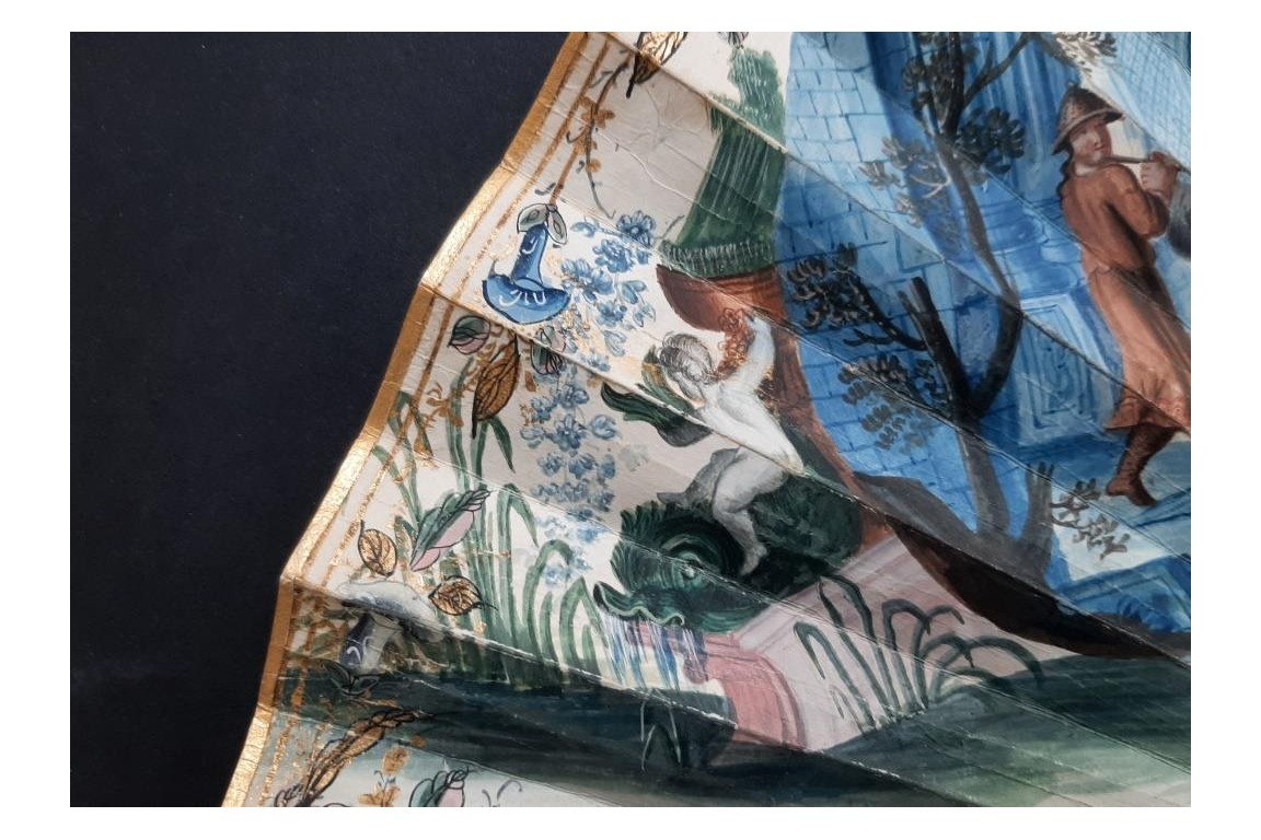 Exotismes en camaïeu, éventail vers 1740-50