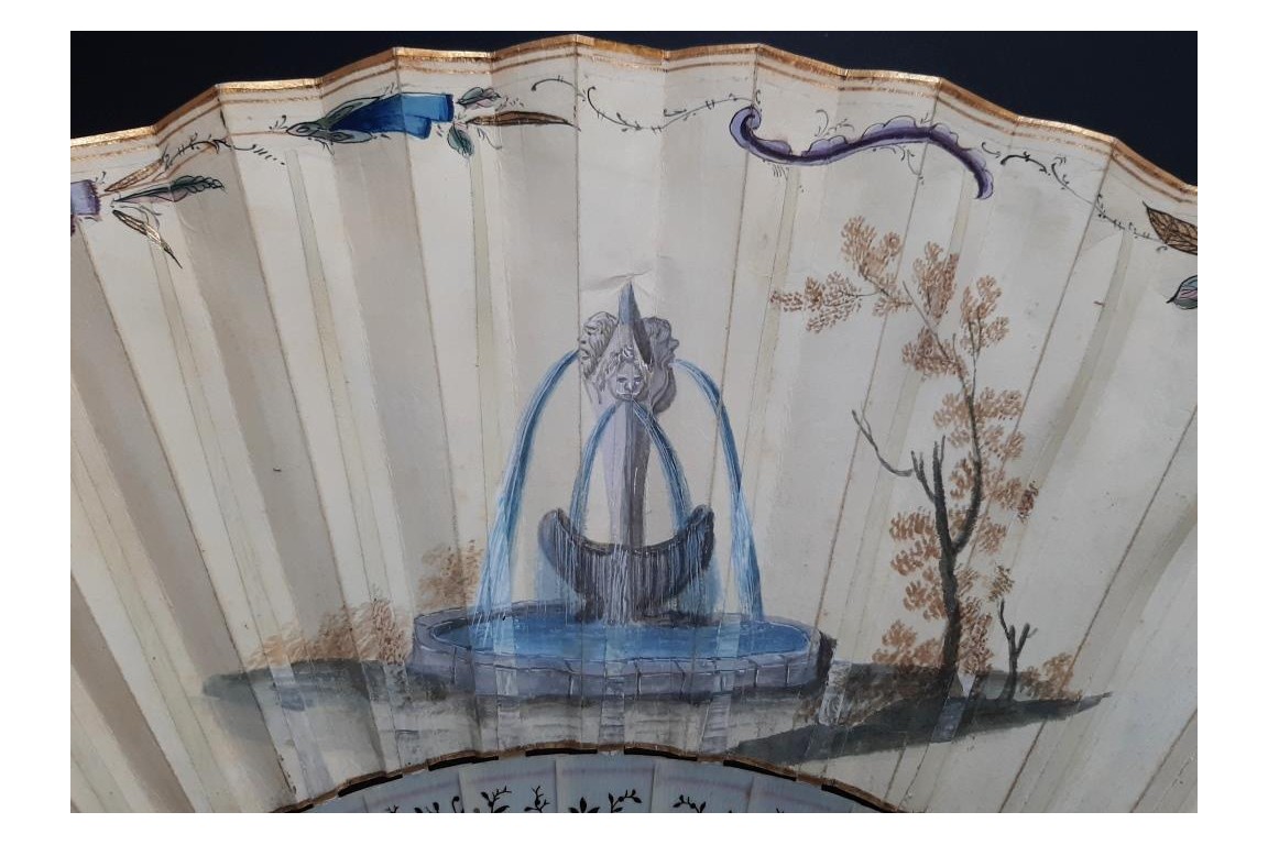 Exotismes en camaïeu, éventail vers 1740-50