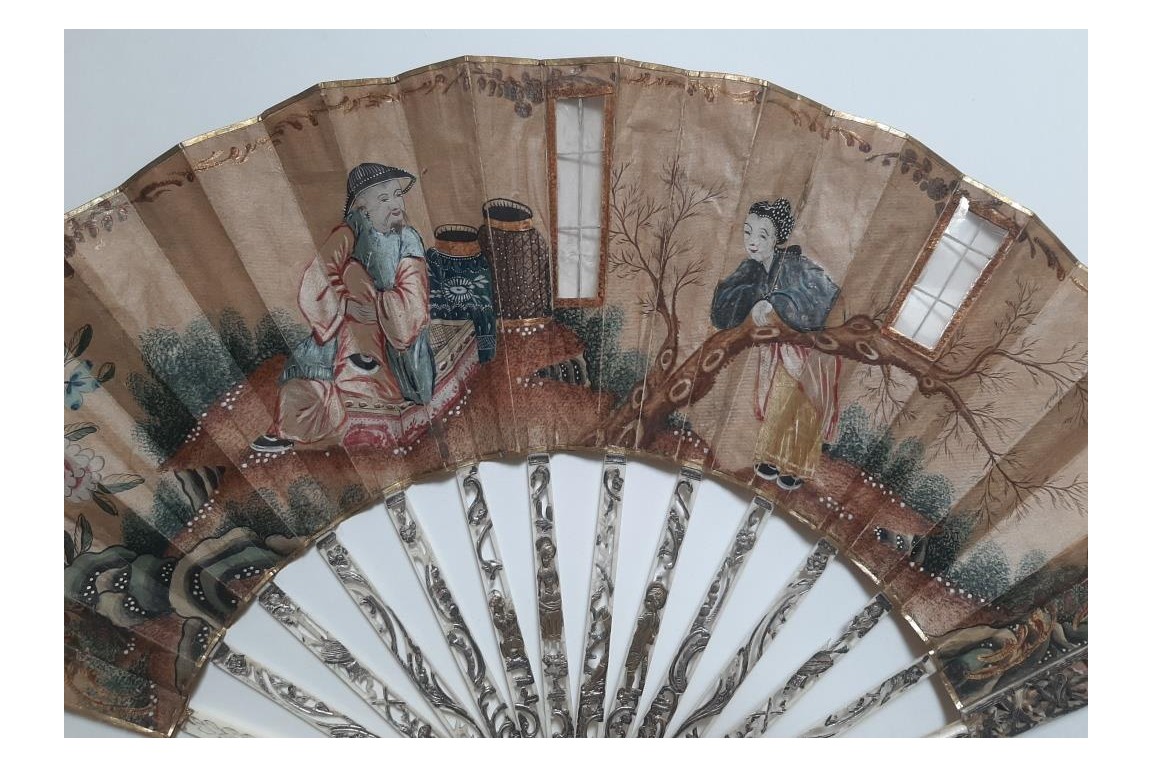 Conversation aux fenêtres, éventail vers 1760-80