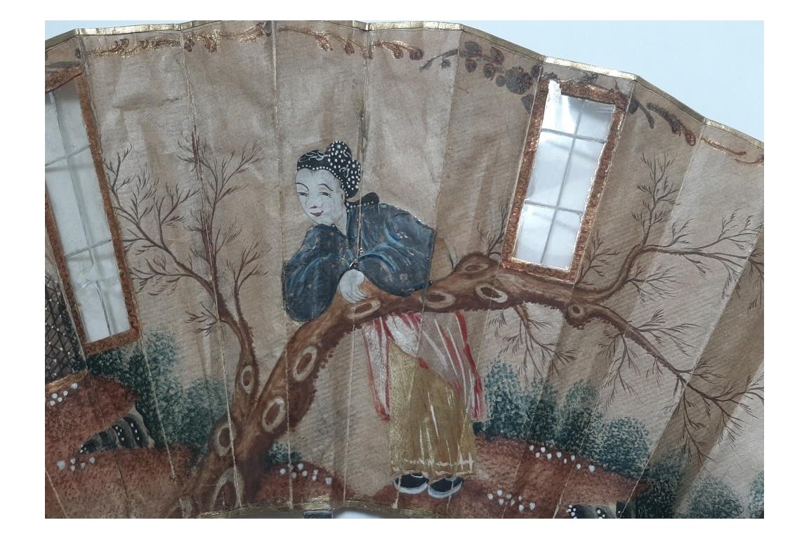 Conversation aux fenêtres, éventail vers 1760-80