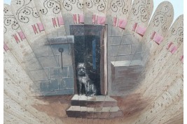 The doorman dog and the little Berber girl, late 19th century fan