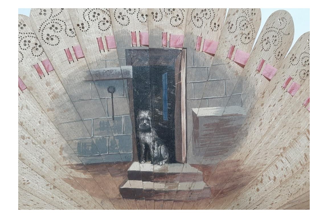 The doorman dog and the little Berber girl, late 19th century fan