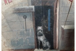 The doorman dog and the little Berber girl, late 19th century fan