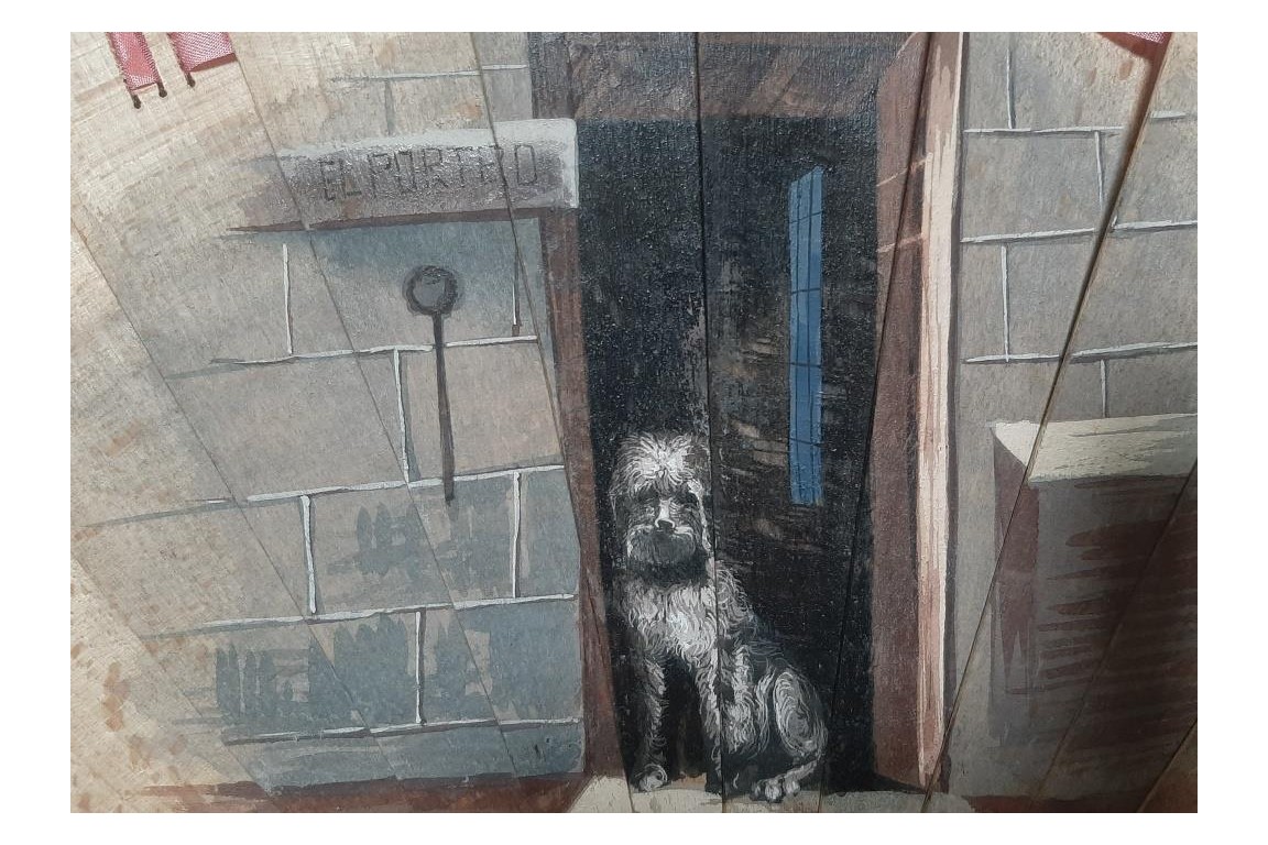 The doorman dog and the little Berber girl, late 19th century fan