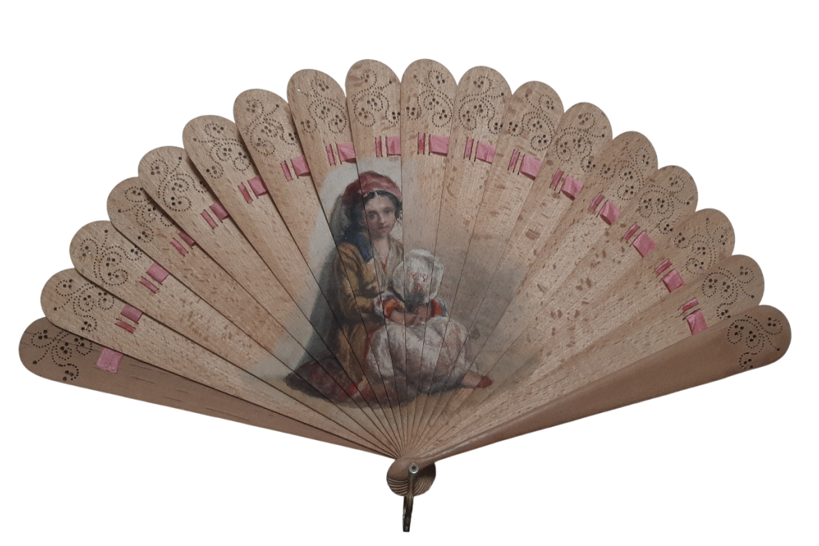 The doorman dog and the little Berber girl, late 19th century fan