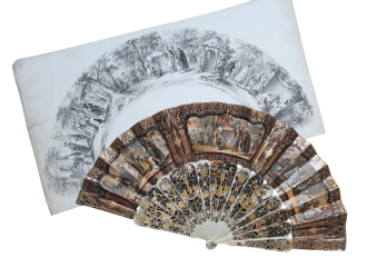 Romance of Arabia, fan and lithograph circa 1850-60