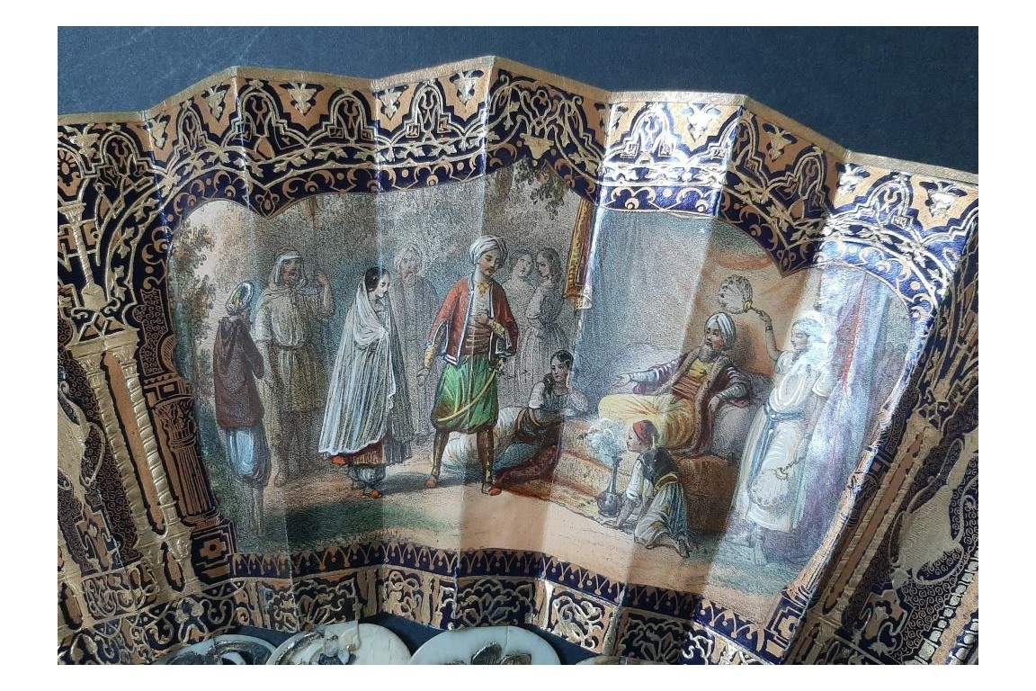Romance of Arabia, fan and lithograph circa 1850-60