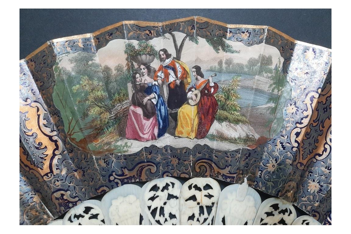 Romance d'Arabie, éventail et sa lithographie vers 1850-60