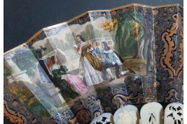 Romance d'Arabie, éventail et sa lithographie vers 1850-60