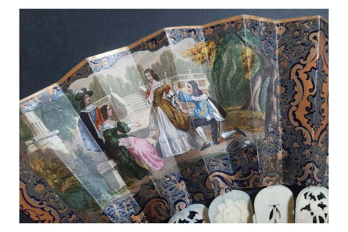 Romance d'Arabie, éventail et sa lithographie vers 1850-60