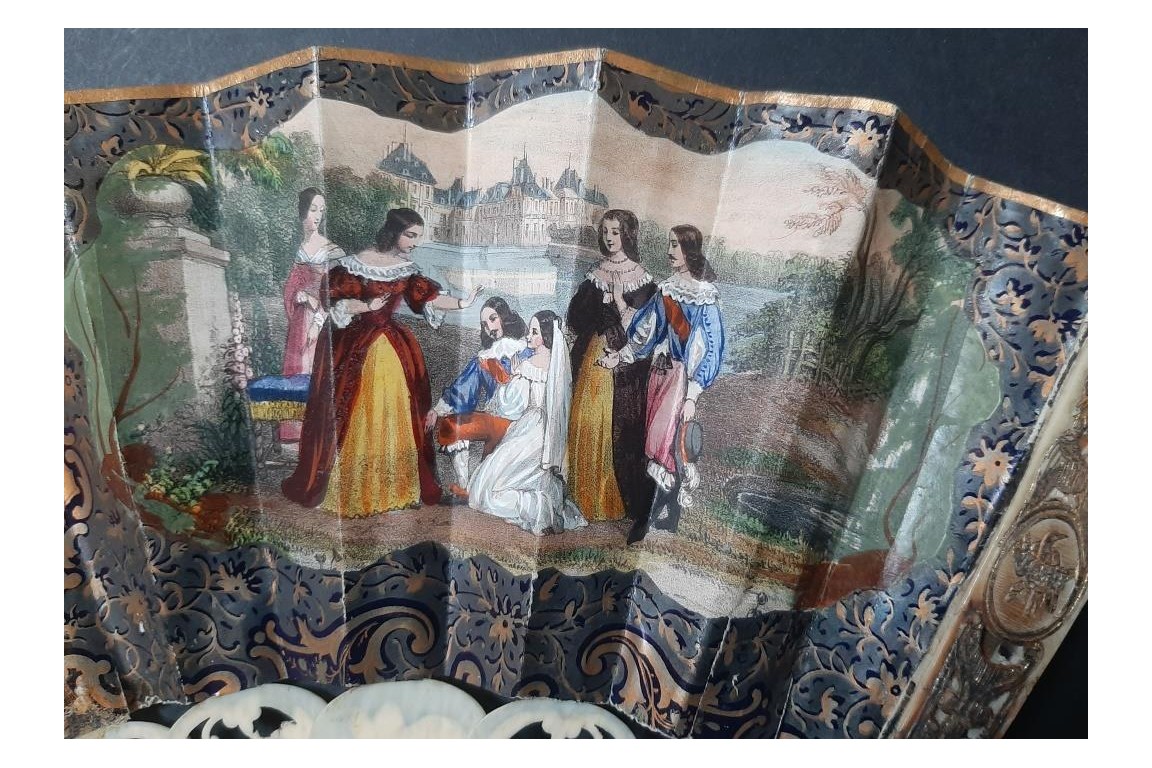 Romance d'Arabie, éventail et sa lithographie vers 1850-60