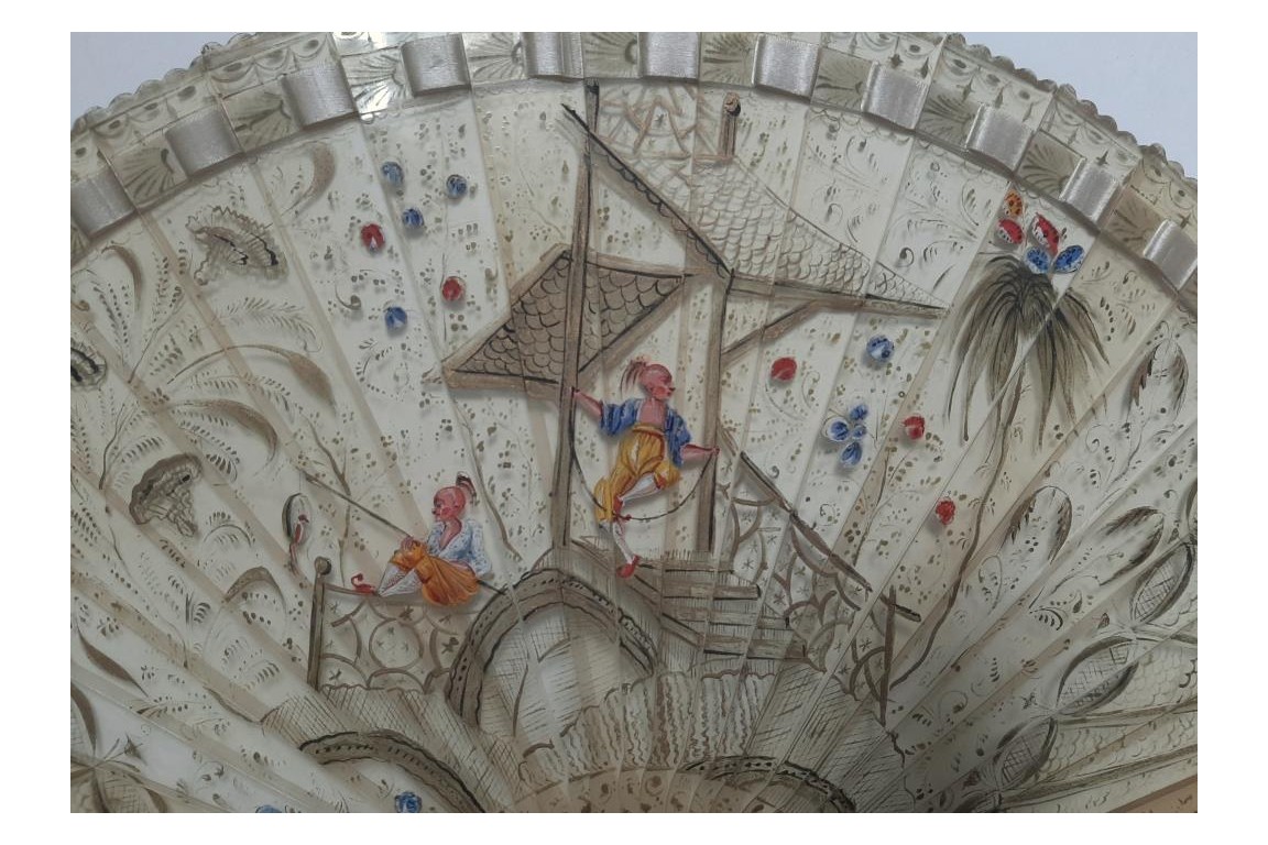 Chinoiserie with acrobats, fan circa 1820-30