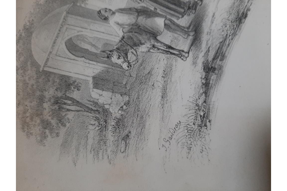 Romance d'Arabie, éventail et sa lithographie vers 1850-60