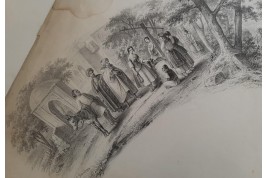 Romance d'Arabie, éventail et sa lithographie vers 1850-60