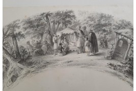 Romance of Arabia, fan and lithograph circa 1850-60