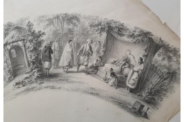 Romance of Arabia, fan and lithograph circa 1850-60