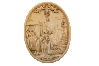 Empress Eugénie visiting the sick, medallion circa 1866