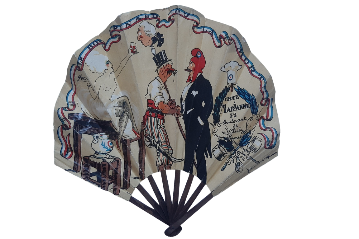 Chez Marianne, advertising and autograph fan, Art Deco period