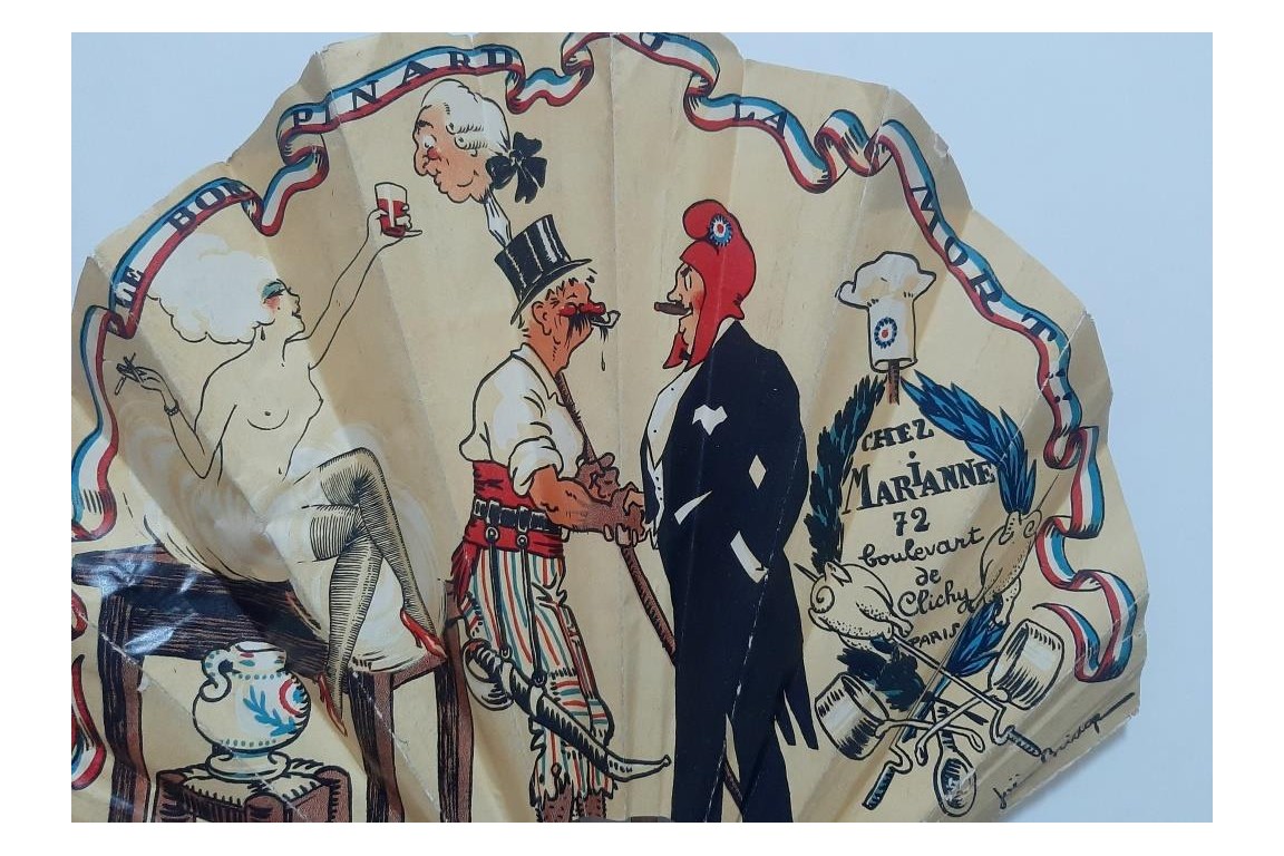 Chez Marianne, advertising and autograph fan, Art Deco period