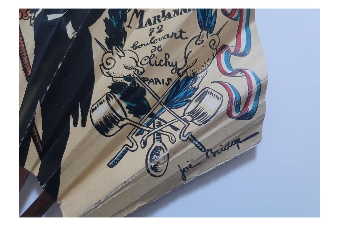 Chez Marianne, éventail publicitaire et autographe, période Art Déco