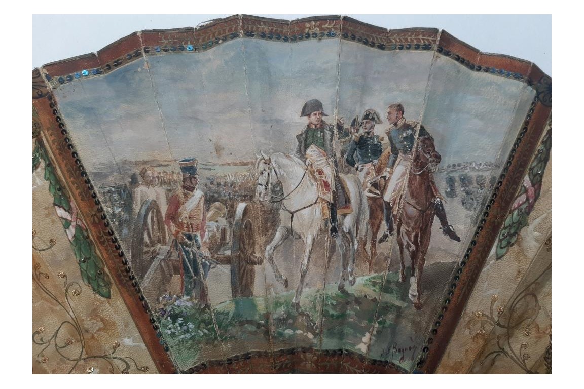 Napoléon à la bataille d'Austerlitz, éventail vers 1900 Napoléon à la bataille d'Austerlitz, éventail vers 1900