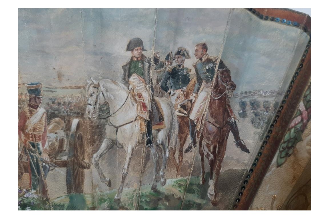 Napoléon à la bataille d'Austerlitz, éventail vers 1900 Napoléon à la bataille d'Austerlitz, éventail vers 1900