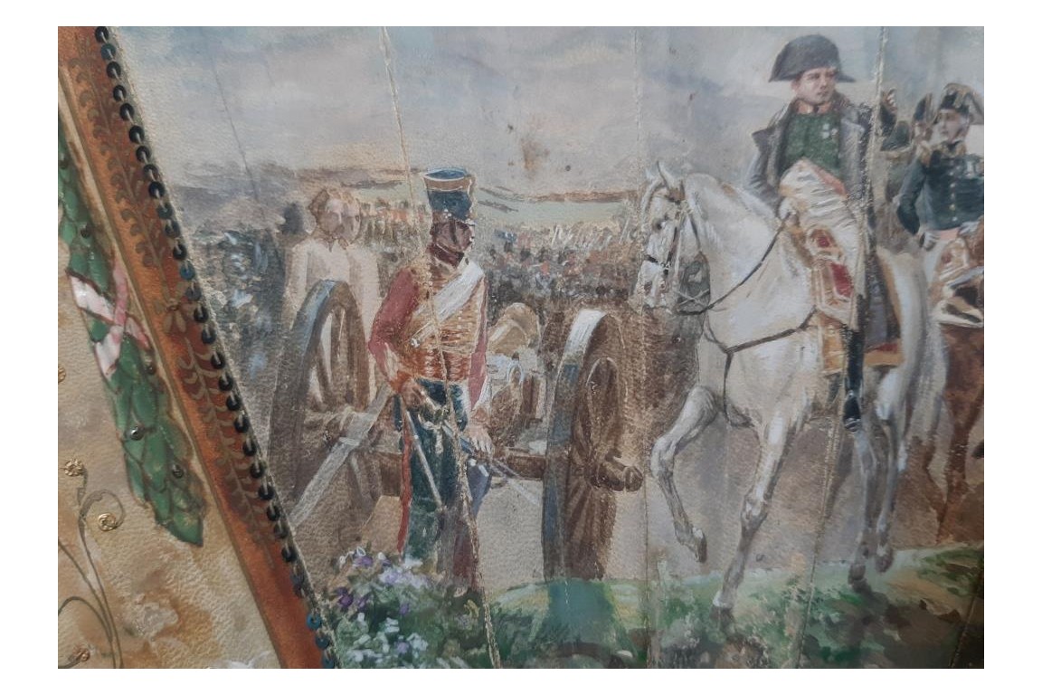 Napoléon à la bataille d'Austerlitz, éventail vers 1900 Napoléon à la bataille d'Austerlitz, éventail vers 1900