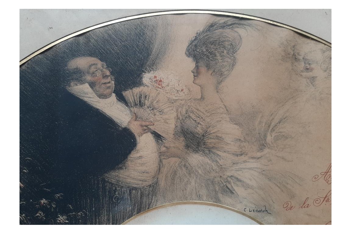 La Société des Dessinateurs Humoristes et Monnier, feuille d'éventail de Léandre vers 1905
