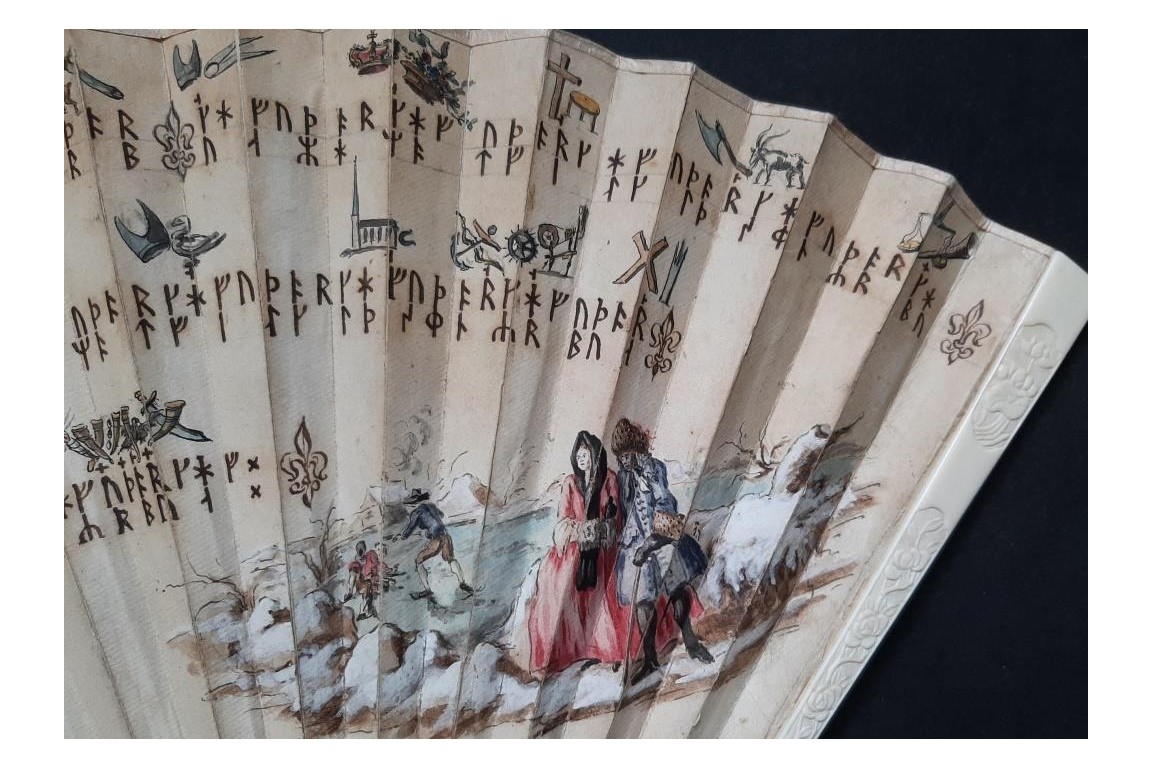 Mysterious runes, fan circa 1730–40