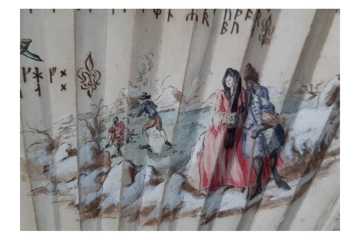 Mystérieuses runes, éventail vers 1730-40