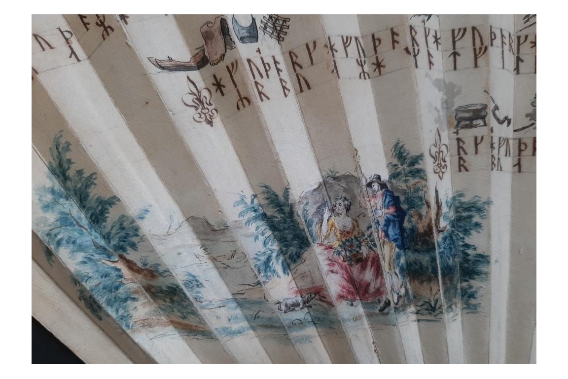 Mystérieuses runes, éventail vers 1730-40
