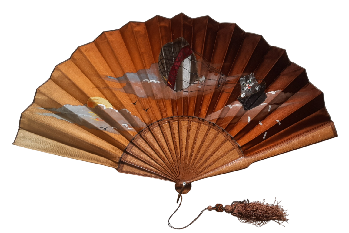 Cat in the hot air balloon, late th century fan
