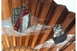 Cat in the hot air balloon, late th century fan